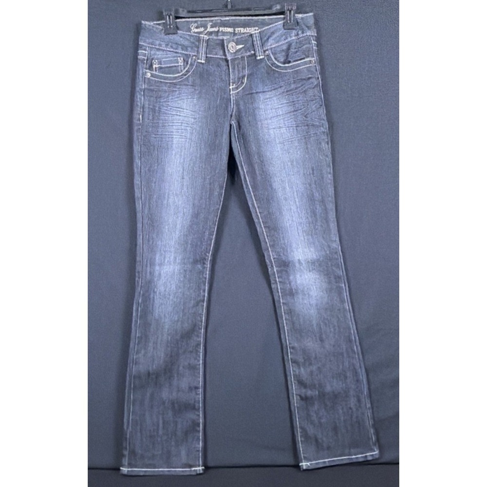 Womens Guess Jeans 30x34 Pismo Straught Fit Low Rise SZ 27 Dark Wash Feathering